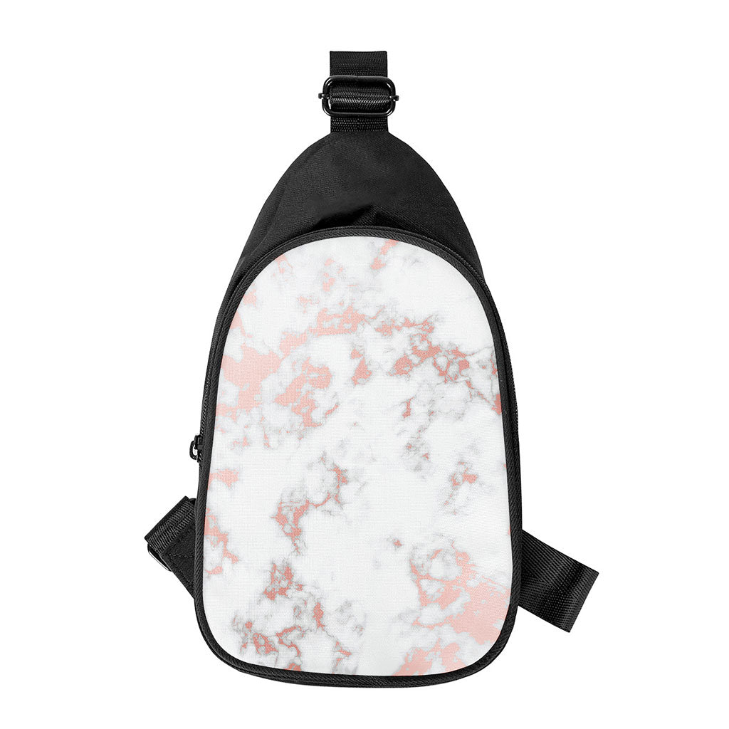 White Rose Gold Marble Print Chest Bag