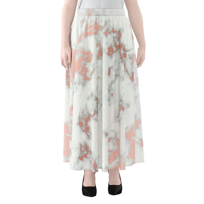 White Rose Gold Marble Print Chiffon Maxi Skirt