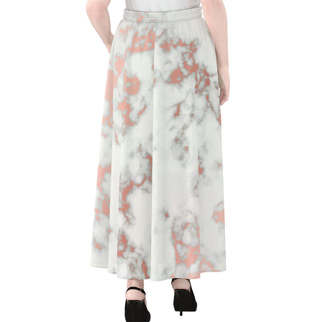 White Rose Gold Marble Print Chiffon Maxi Skirt