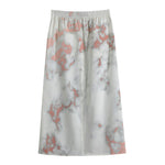 White Rose Gold Marble Print Cotton Front Slit Maxi Skirt