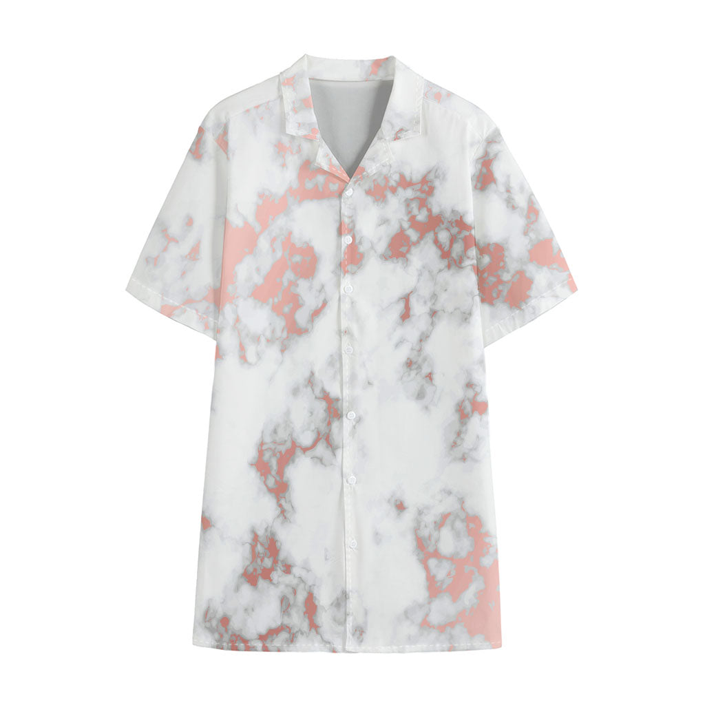White Rose Gold Marble Print Cotton Hawaiian Shirt