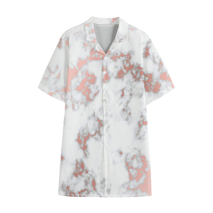 White Rose Gold Marble Print Cotton Hawaiian Shirt