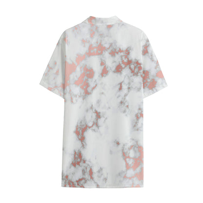 White Rose Gold Marble Print Cotton Hawaiian Shirt