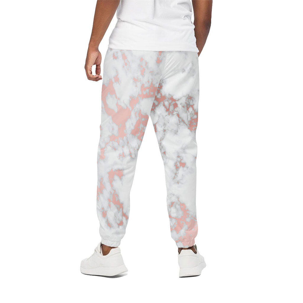 White Rose Gold Marble Print Cotton Pants