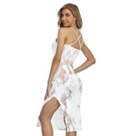 White Rose Gold Marble Print Cross Back Cami Dress