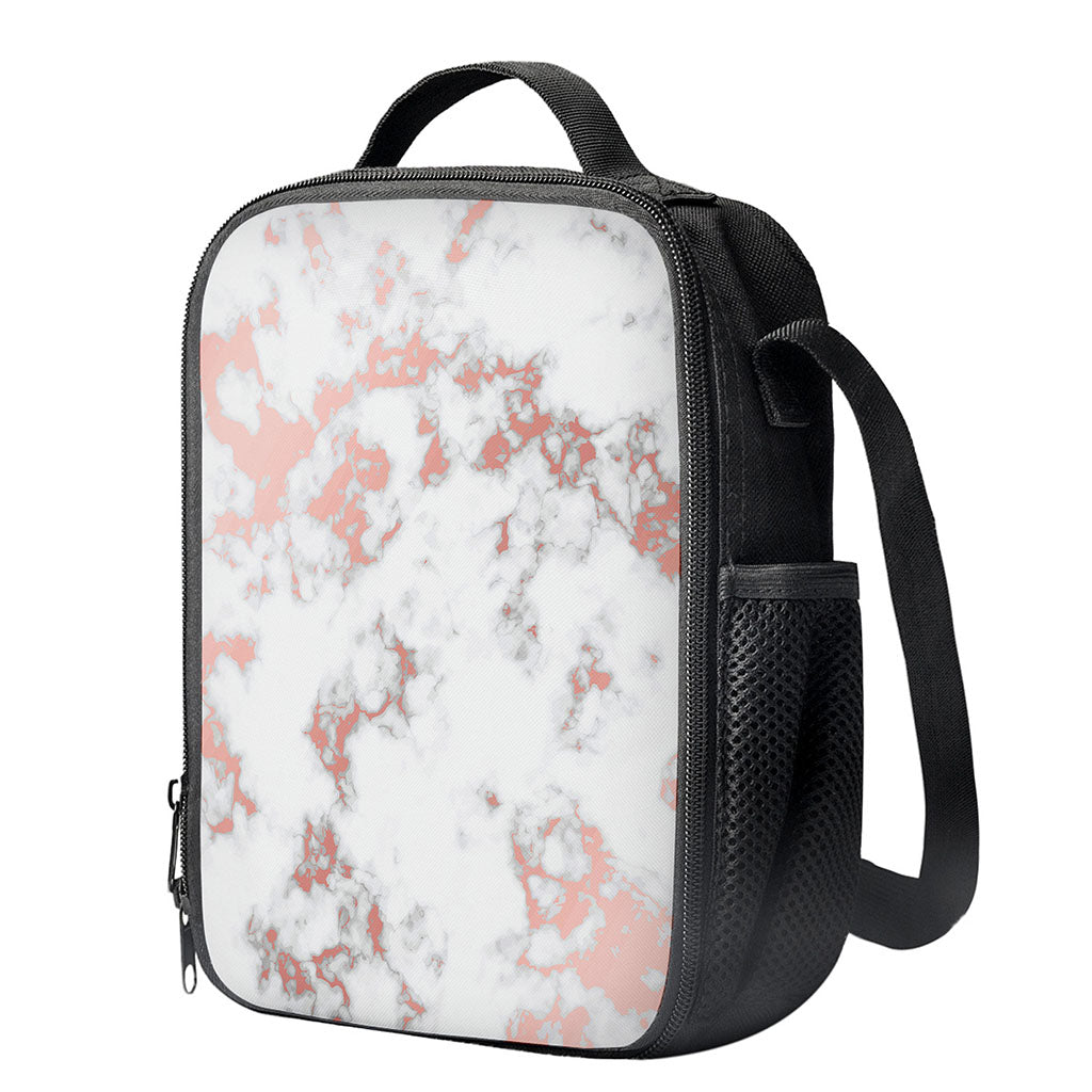 White Rose Gold Marble Print Crossbody Lunch Bag