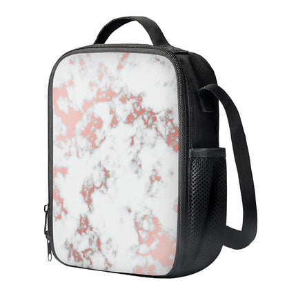 White Rose Gold Marble Print Crossbody Lunch Bag