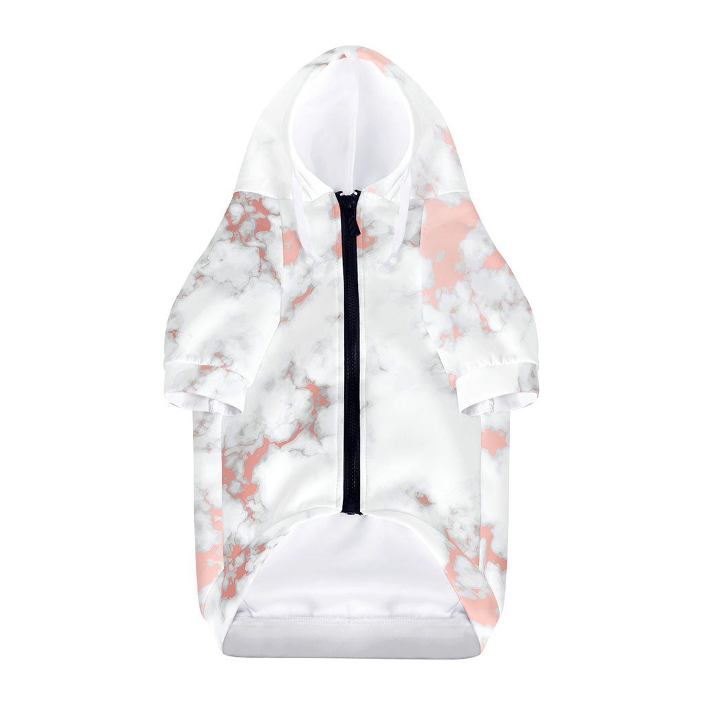 White Rose Gold Marble Print Dog Zip Up Hoodie
