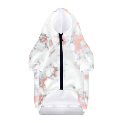 White Rose Gold Marble Print Dog Zip Up Hoodie