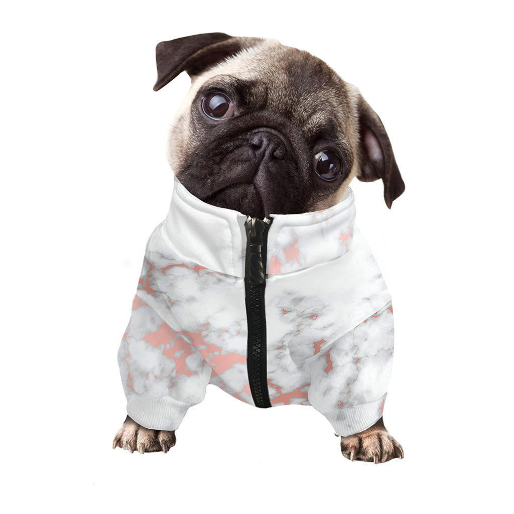 White Rose Gold Marble Print Dog Zip Up Jacket