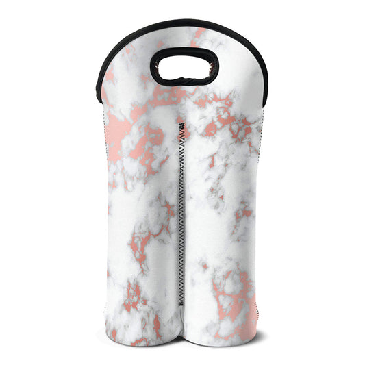 White Rose Gold Marble Print Double Neoprene Wine Tote