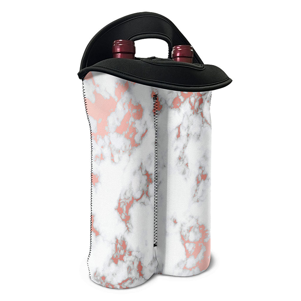 White Rose Gold Marble Print Double Neoprene Wine Tote