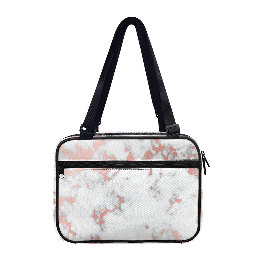 White Rose Gold Marble Print Double Strap Bible Bag