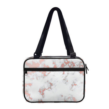 White Rose Gold Marble Print Double Strap Bible Bag