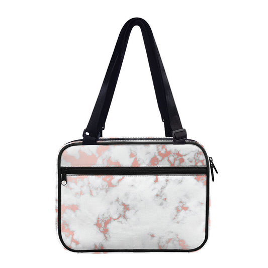 White Rose Gold Marble Print Double Strap Bible Bag