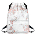 White Rose Gold Marble Print Drawstring Backpack