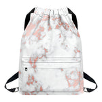 White Rose Gold Marble Print Drawstring Backpack