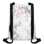 White Rose Gold Marble Print Drawstring Backpack