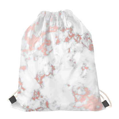 White Rose Gold Marble Print Drawstring Bag
