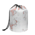 White Rose Gold Marble Print Drawstring Makeup Bag