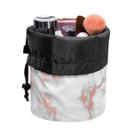 White Rose Gold Marble Print Drawstring Makeup Bag