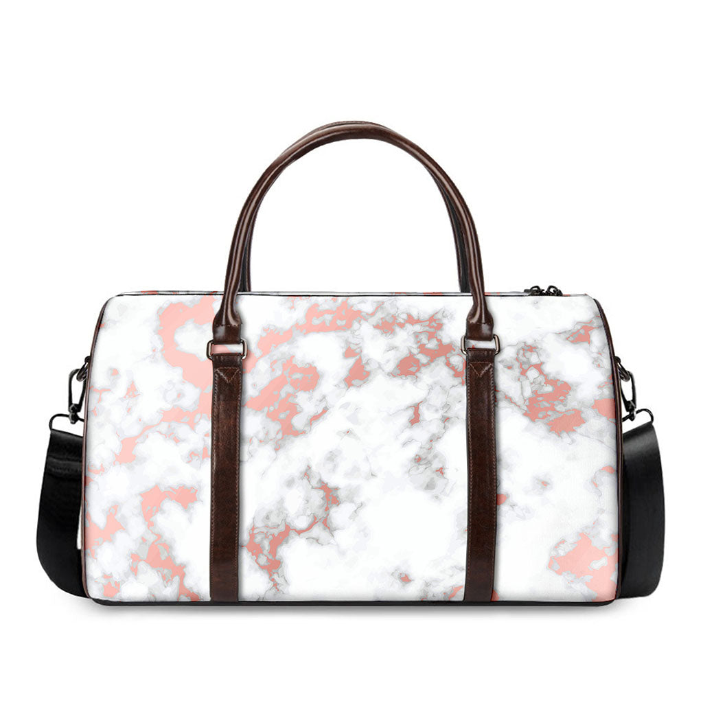 White Rose Gold Marble Print Duffle Bag