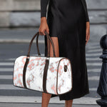 White Rose Gold Marble Print Duffle Bag