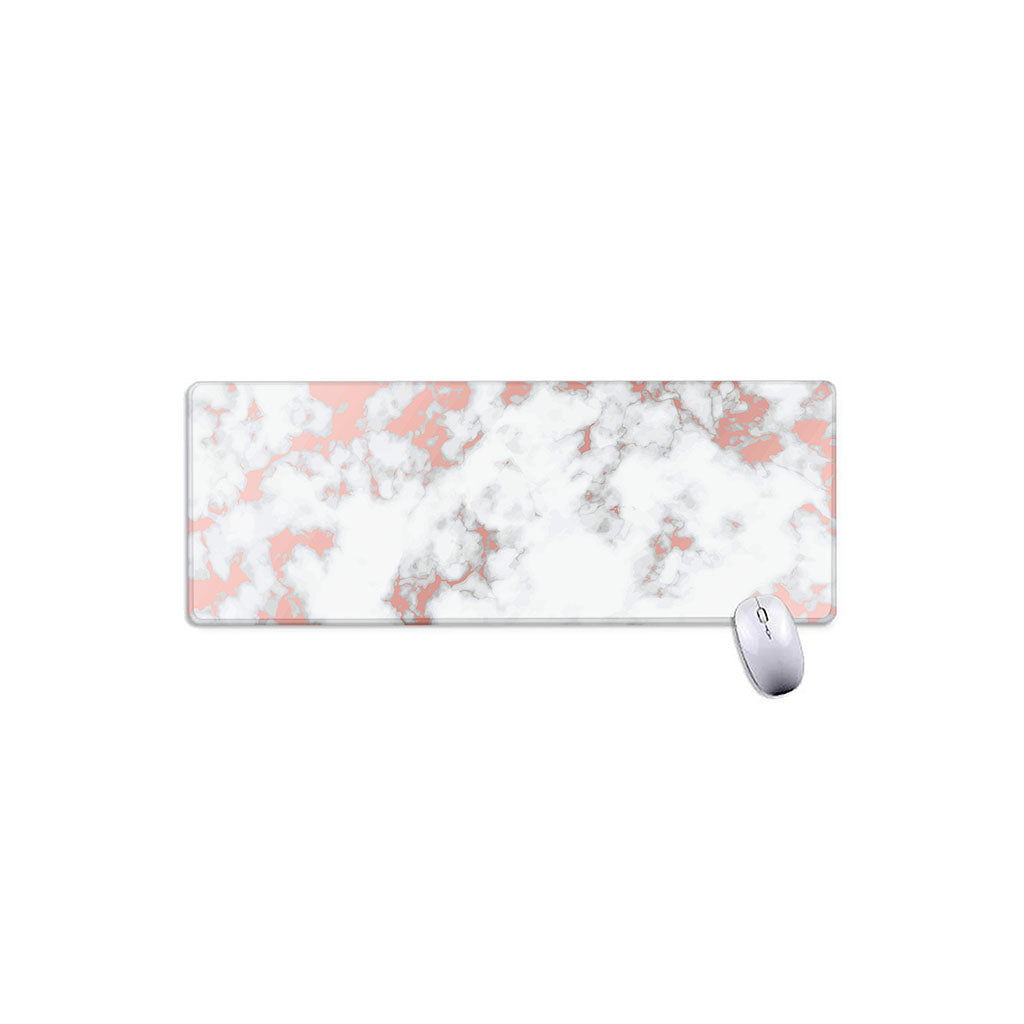 White Rose Gold Marble Print Extended Mouse Pad