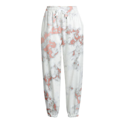White Rose Gold Marble Print Fleece Lined Knit Pants