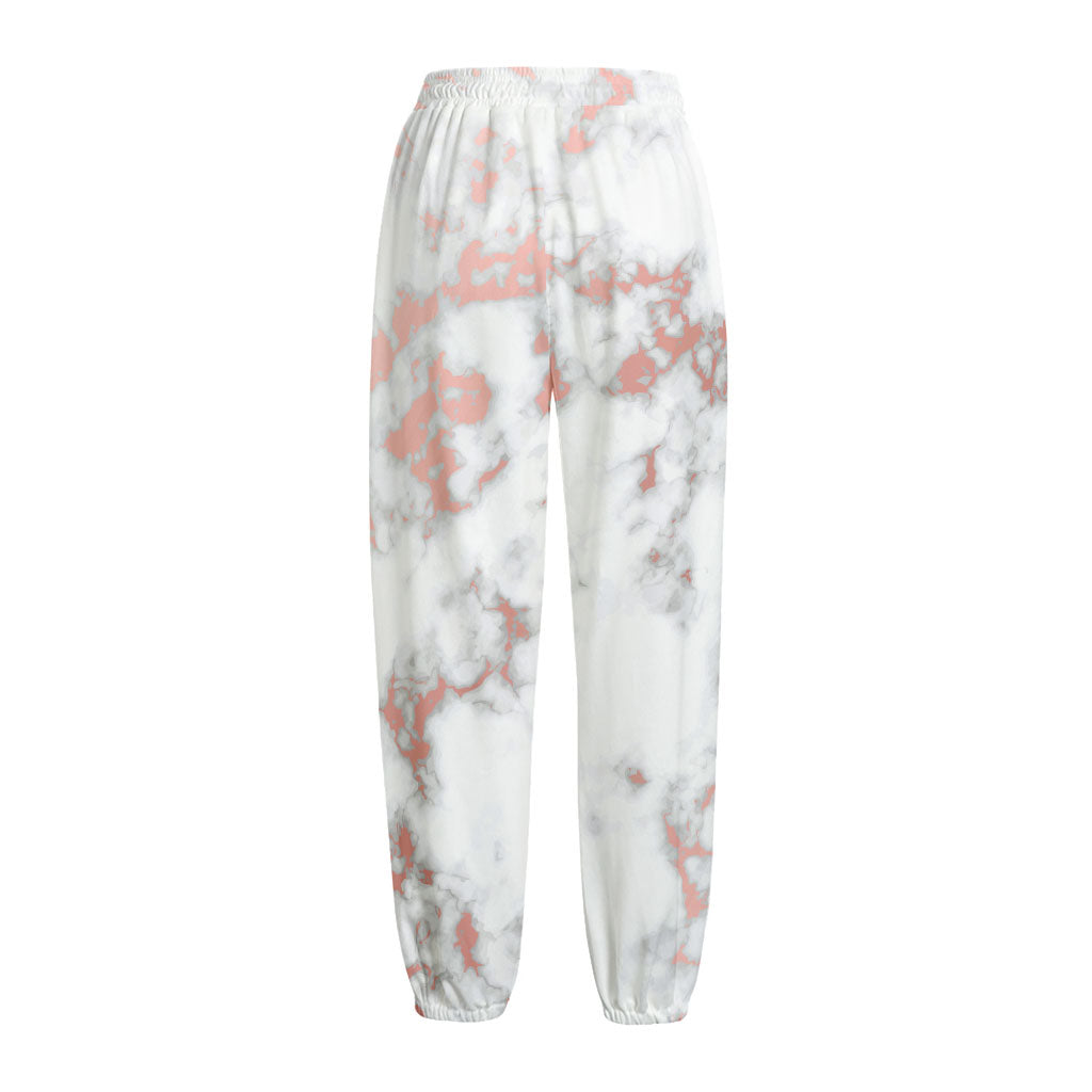 White Rose Gold Marble Print Fleece Lined Knit Pants