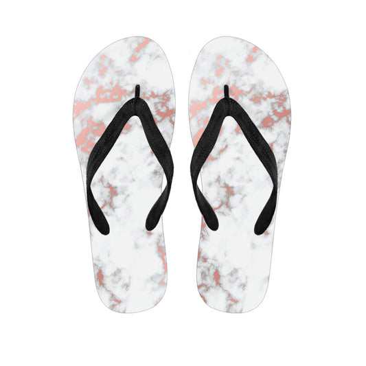 White Rose Gold Marble Print Flip Flops