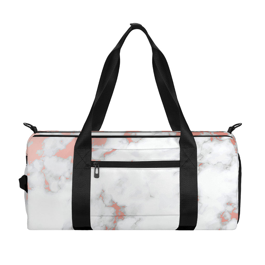 White Rose Gold Marble Print Gym Bag