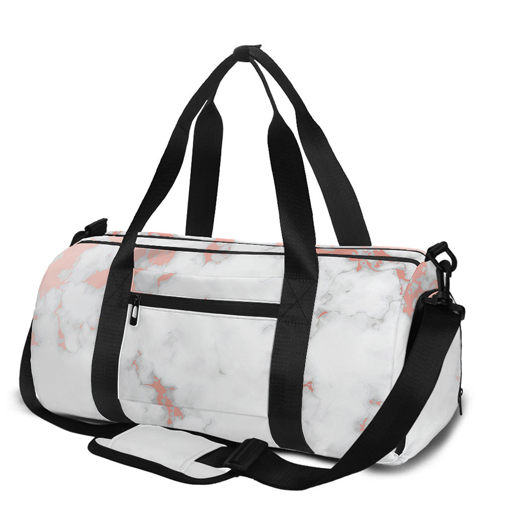 White Rose Gold Marble Print Gym Bag