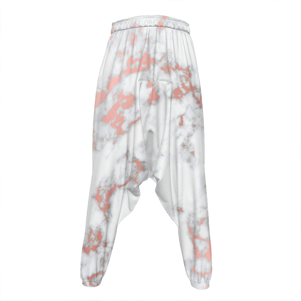 White Rose Gold Marble Print Hammer Pants
