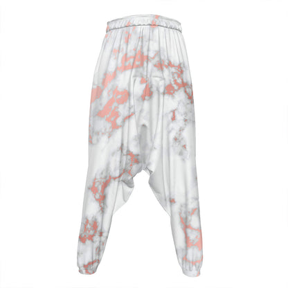 White Rose Gold Marble Print Hammer Pants