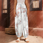 White Rose Gold Marble Print Harem Pants