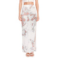 White Rose Gold Marble Print High Slit Maxi Skirt