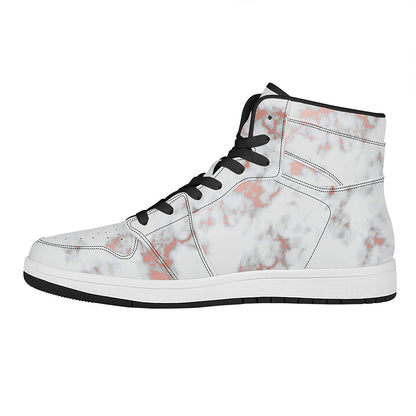 White Rose Gold Marble Print High Top Leather Sneakers