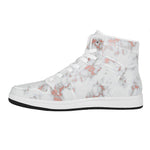 White Rose Gold Marble Print High Top Leather Sneakers