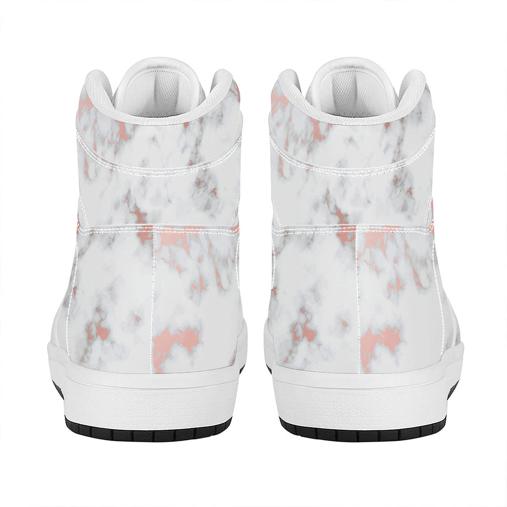 White Rose Gold Marble Print High Top Leather Sneakers