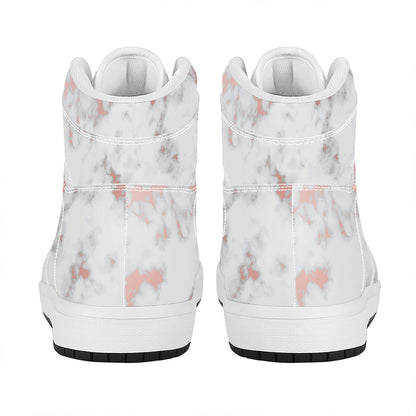 White Rose Gold Marble Print High Top Leather Sneakers
