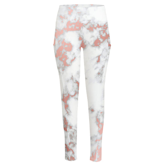 White Rose Gold Marble Print High-Waisted Pocket Leggings