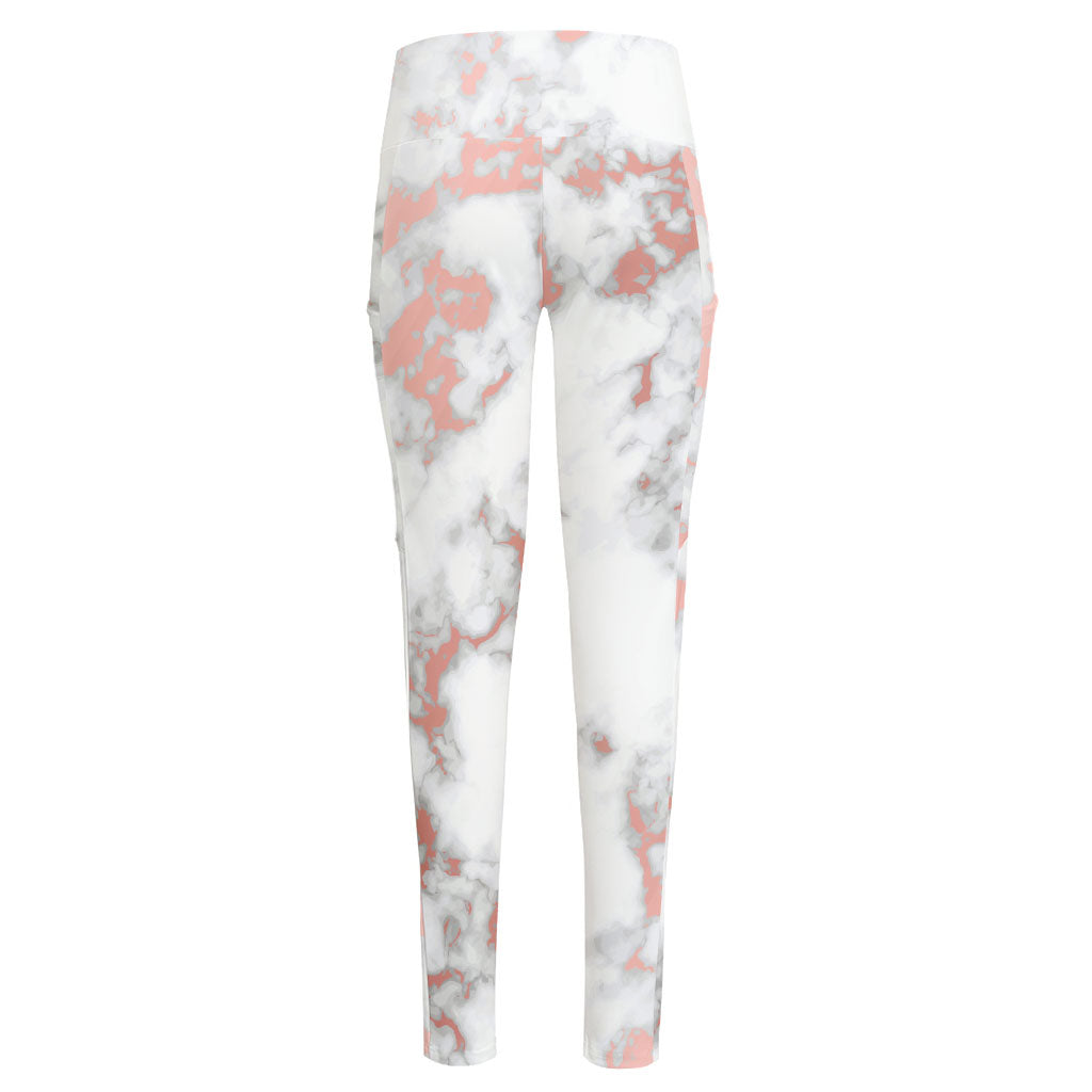 White Rose Gold Marble Print High-Waisted Pocket Leggings