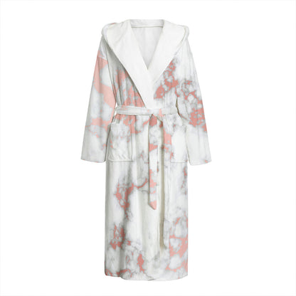 White Rose Gold Marble Print Hooded Bathrobe