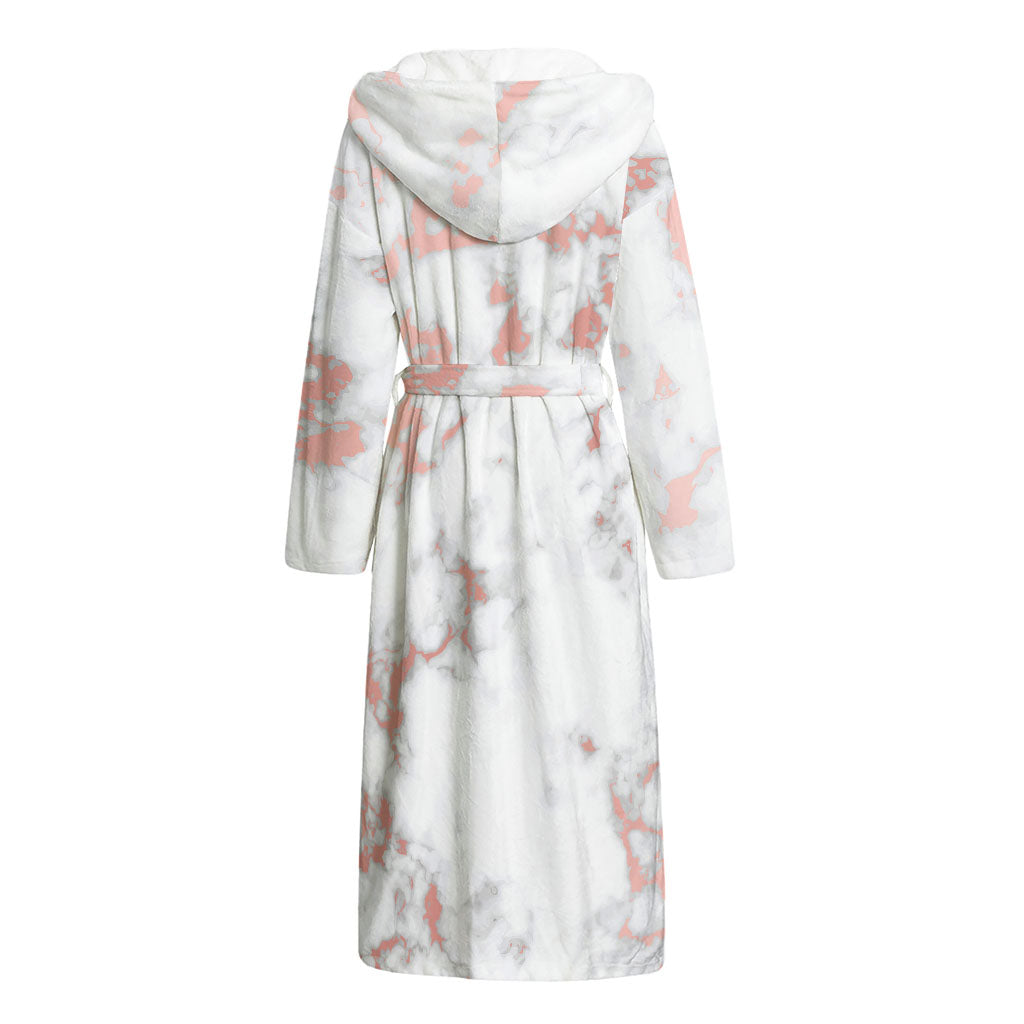 White Rose Gold Marble Print Hooded Bathrobe