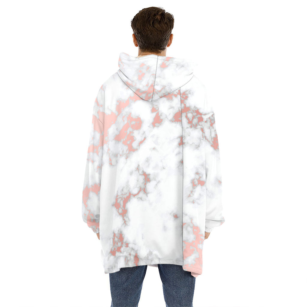 White Rose Gold Marble Print Hoodie Blanket
