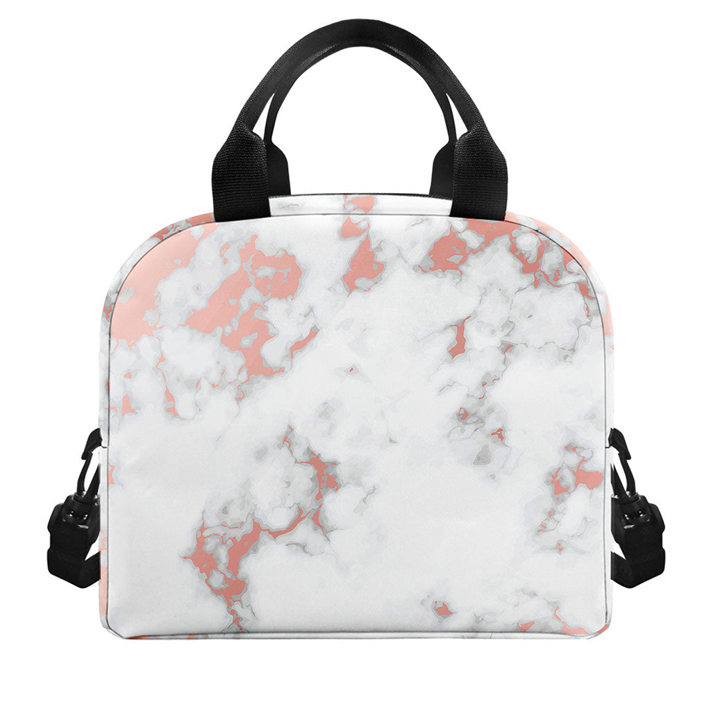 White Rose Gold Marble Print Insulated Lunch Bag