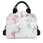White Rose Gold Marble Print Insulated Lunch Bag
