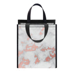 White Rose Gold Marble Print Insulated Lunch Tote