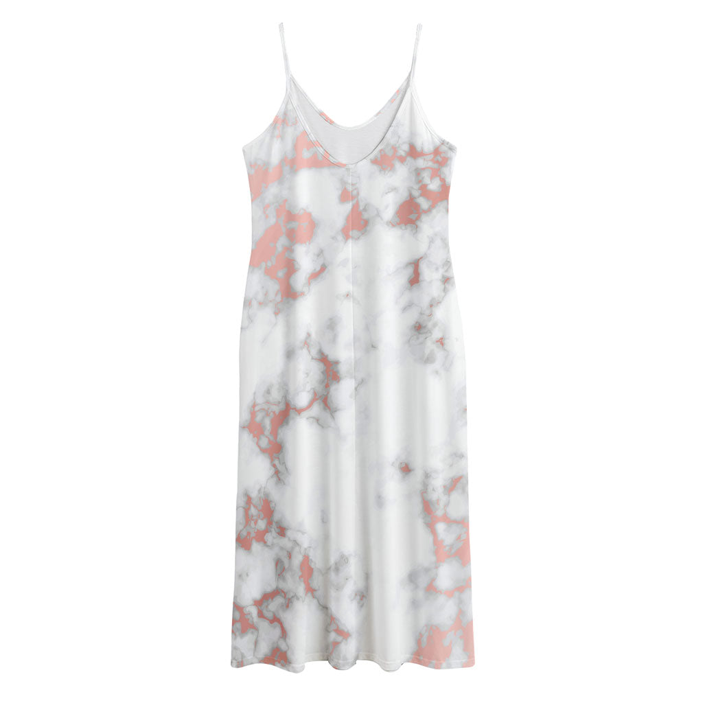 White Rose Gold Marble Print Jersey Midi Cami Dress